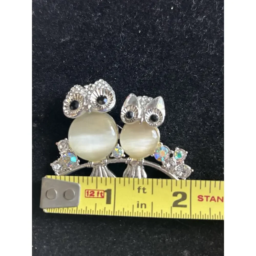 Vtg 1990 Napier Classic Jelly Belly Two Owls On A Branch Brooch Crystal Sparkle